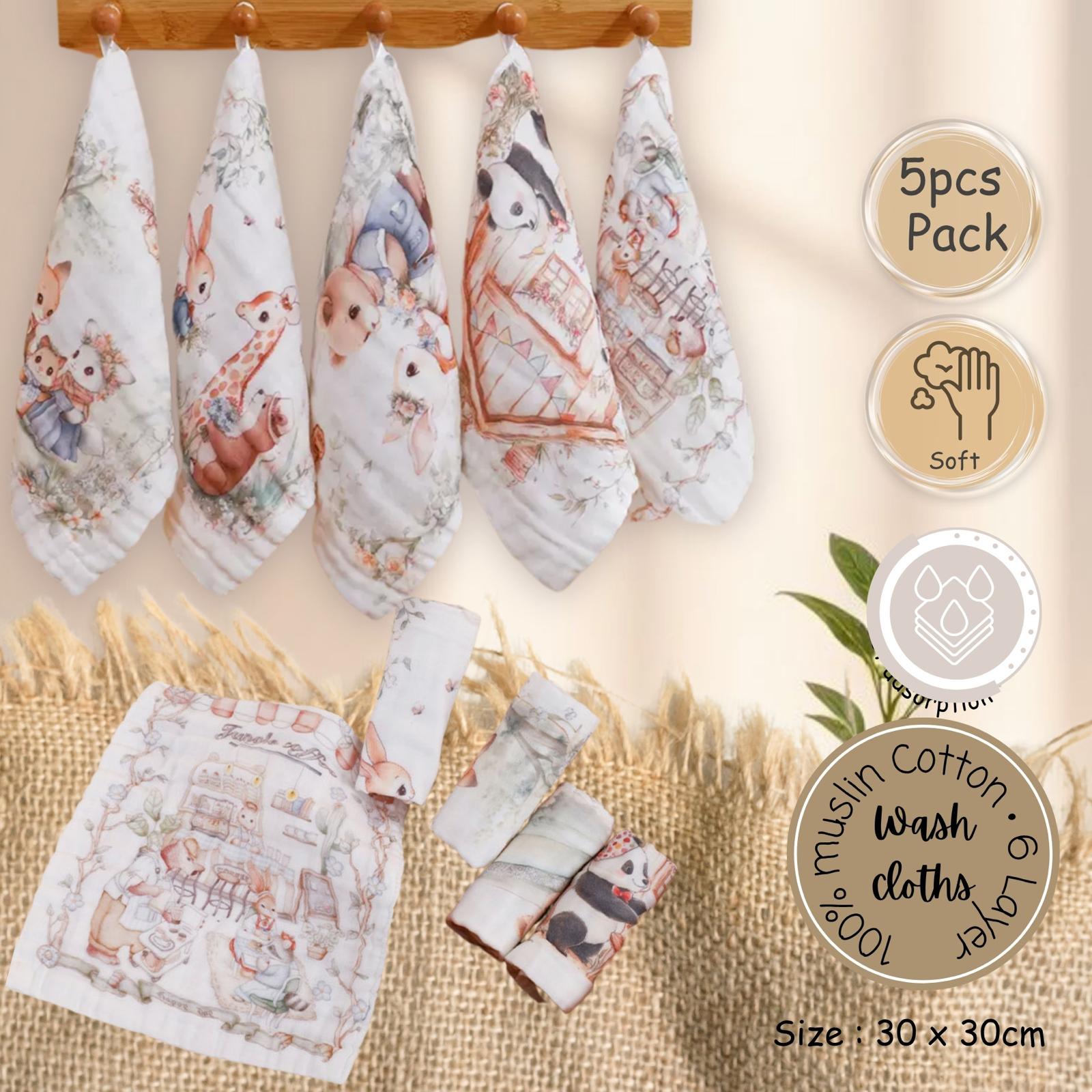 U:Baby Adorable Gentle Touch Muslin Cotton Washcloths 5pcs Pack